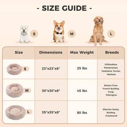 Calming Donut Dog Bed Anti-Anxiety Plush Pillow round Puppy Cat Bed 35" for Pets up to 100Lbs,Beige